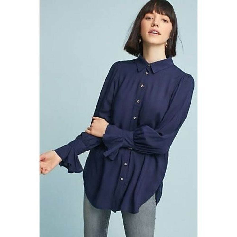 ✨Anthro Maeve Ruffled-Cuff Button Down Top✨
